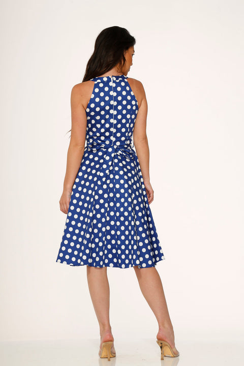 Abito a trapezio a pois blu-3