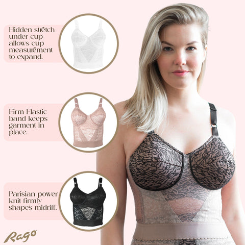 Reggiseno senza ferretto a fascia lunga con coppe espandibili e pizzo | Modello 2202-1