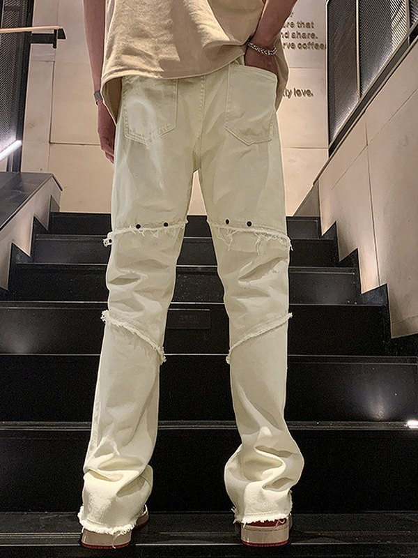 Vaqueros rectos con paneles deshilachados para hombre-1