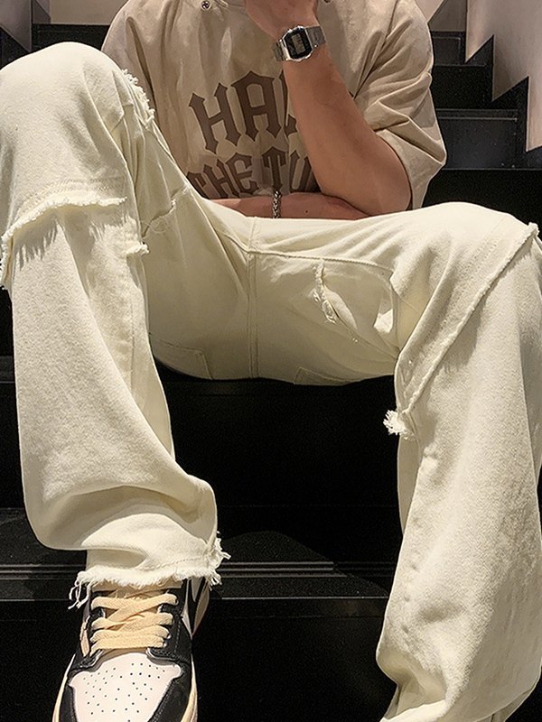 Vaqueros rectos con paneles deshilachados para hombre-3