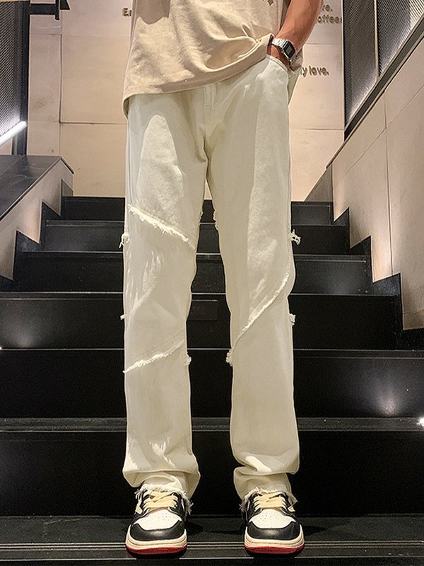 Vaqueros rectos con paneles deshilachados para hombre-2