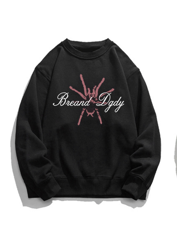 Camiseta de manga larga con estampado de araña y letras para hombre-2