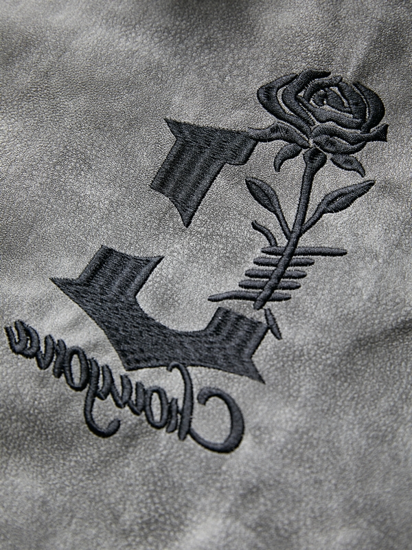 Chaqueta de empalme de cuero con bordado Tie Dye para hombre-4