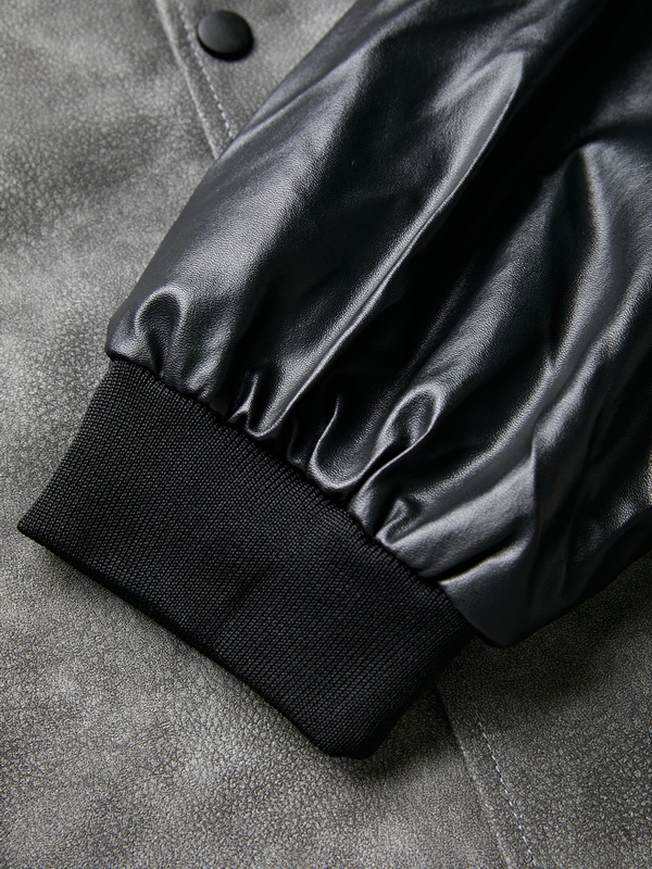 Chaqueta de empalme de cuero con bordado Tie Dye para hombre-6