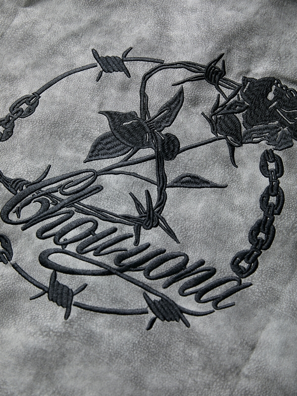 Chaqueta de empalme de cuero con bordado Tie Dye para hombre-2