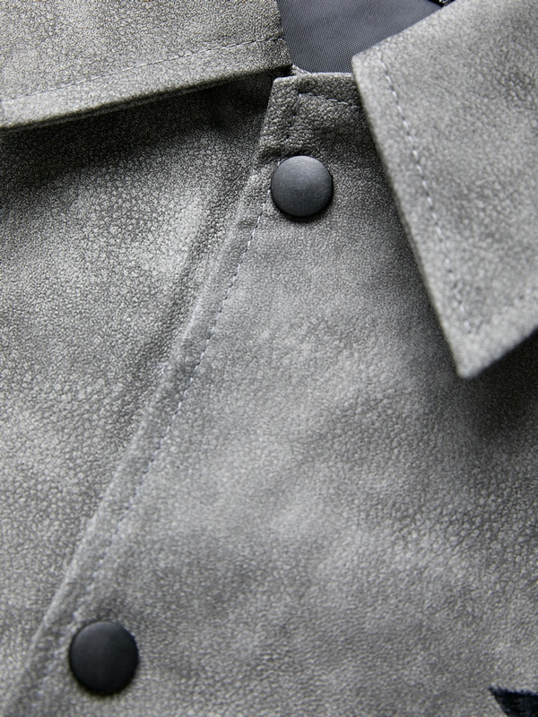 Chaqueta de empalme de cuero con bordado Tie Dye para hombre-5