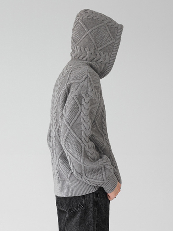 Sudadera con capucha extragrande de punto trenzado liso con cremallera para hombre-2