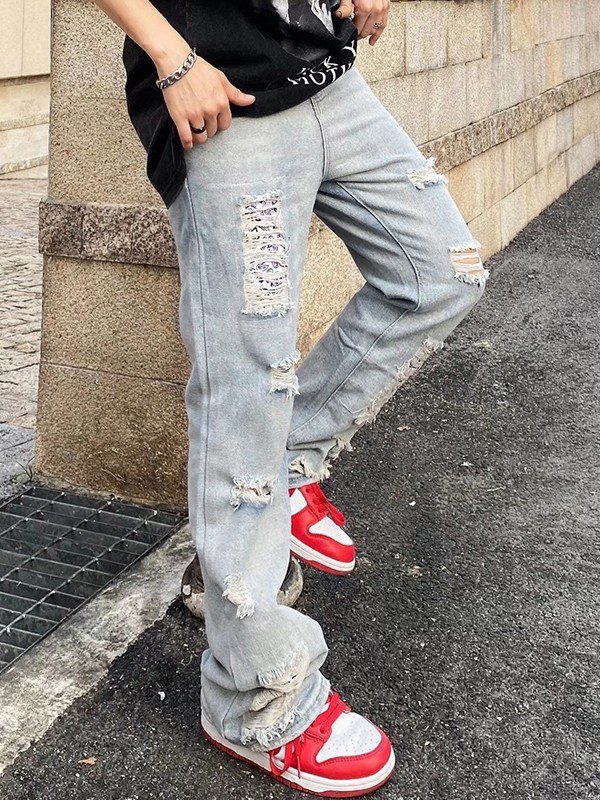 Jeans rasgados acampanados al tobillo para hombre-3