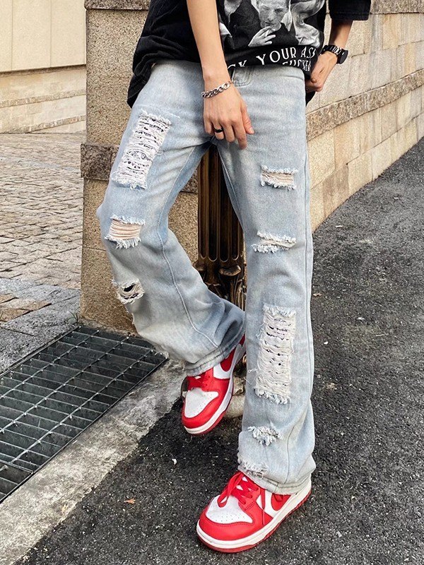 Jeans rasgados acampanados al tobillo para hombre-2