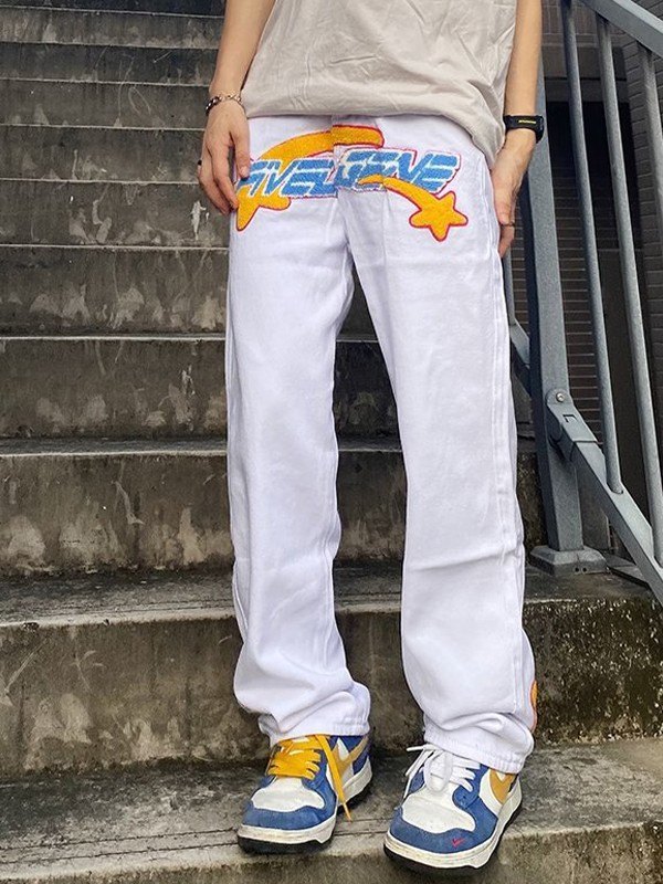 Vaqueros sueltos bordados de rizo para hombre-1