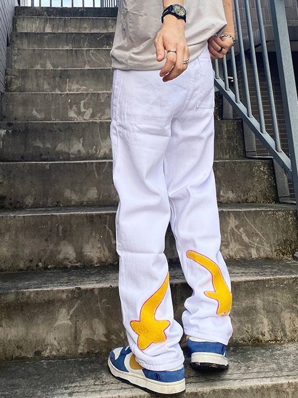 Vaqueros sueltos bordados de rizo para hombre-3