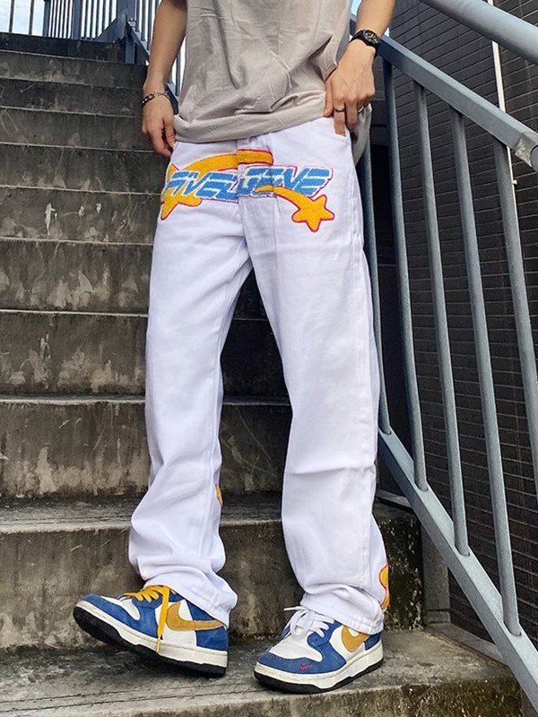 Vaqueros sueltos bordados de rizo para hombre-2