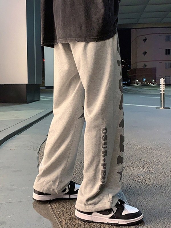 Pantalones de chándal holgados con estampado de letras y estrellas para hombre-4